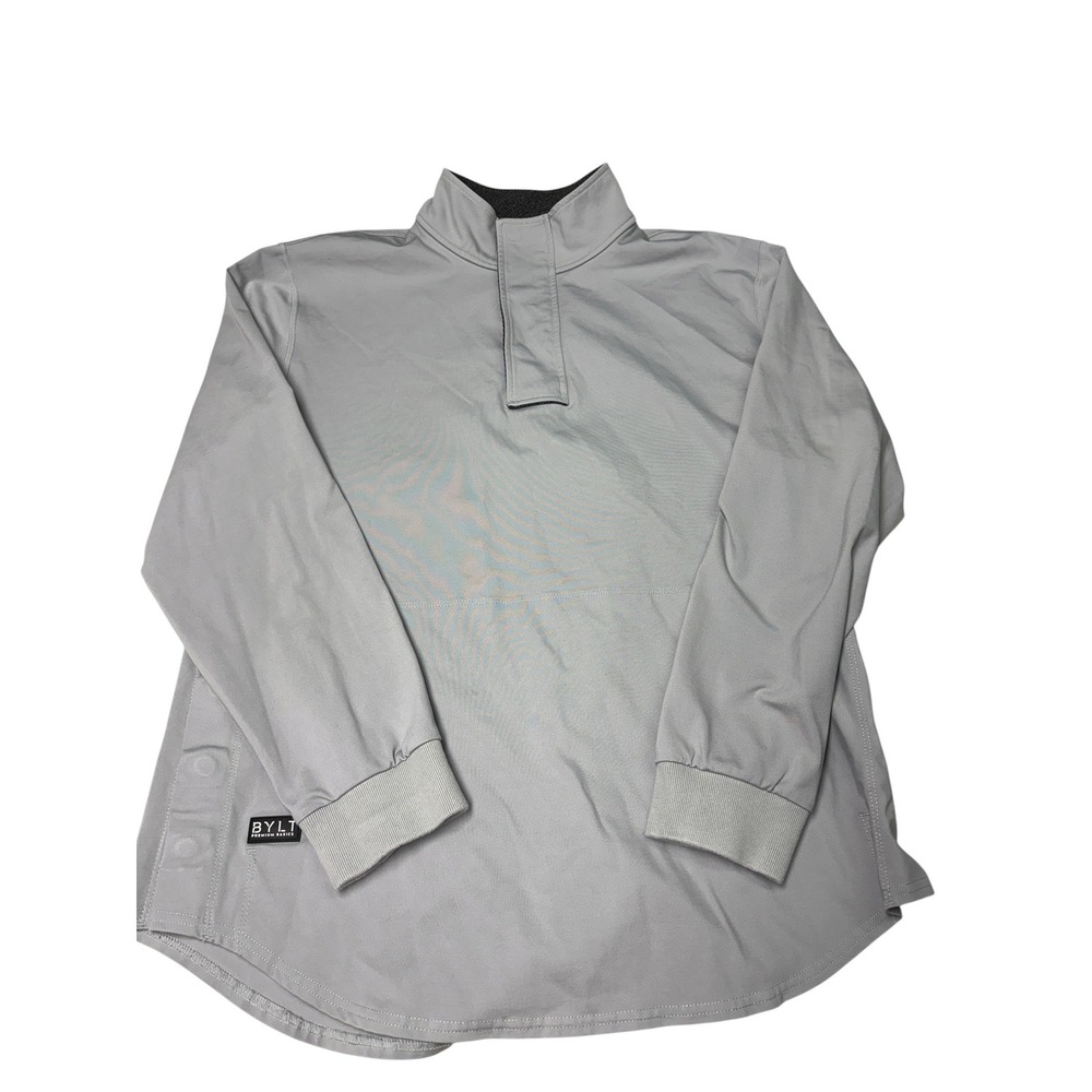 BYLT Premium Basics Mens L Grey Quarter Zip Pullover Snap Flap FW_QZIP_POV_STG_L